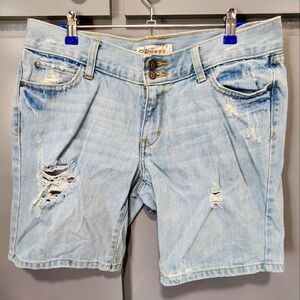 Decree Distressed Light Blue Denim Shorts, 9